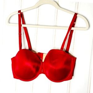 Victorias Secret BioFit Multi-Way Red Satin Convertible Strapless Bra 38D